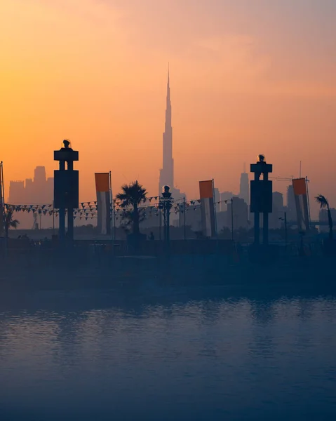 Burj Khalifa Skyscraper Festival City Lake Sunset — Stock Photo, Image