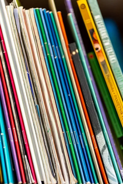 Vertical Closeup Shot Row Children Books Shelf Royalty Free Stock Images