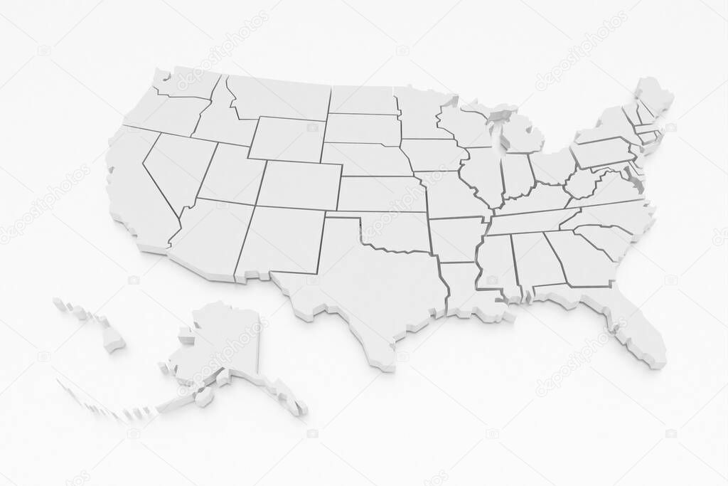 A 3D rendered map of USA in white