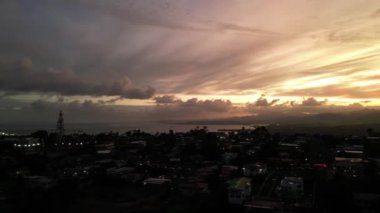 The aerial drone footage of Suva at sunset. Capital of Fiji.