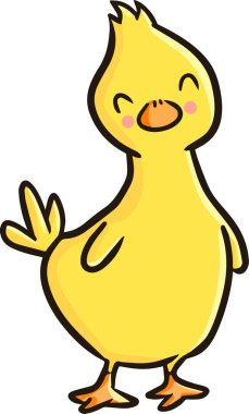 Beyaz arka planda duran ve gülümseyen sarı yavru ördek taşıyıcısı