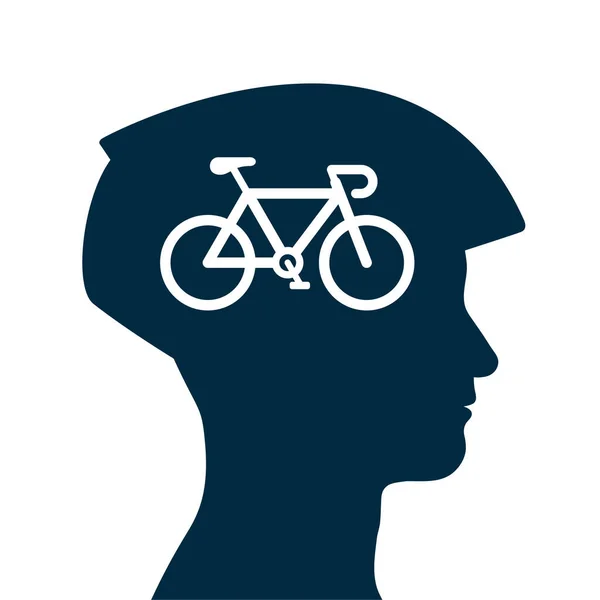 Erkek Baş Silueti Simgesi Kafasında Bisiklet Olan Bir Kask Takıyor — Stok Vektör