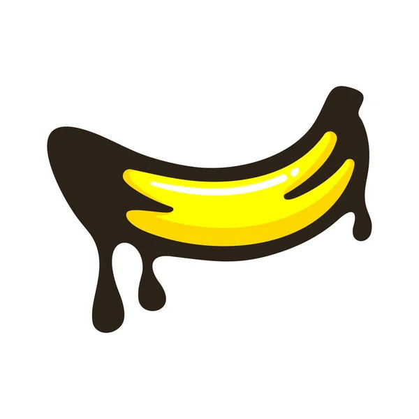 Plátano Dibujos Animados Con Crema Chocolate Goteando Aislado Sobre Fondo — Vector de stock