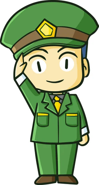 Μια Κάθετη Διανυσματική Απεικόνιση Ενός Αρσενικού Στρατιώτη Κινουμένων Σχεδίων Πράσινη — Διανυσματικό Αρχείο