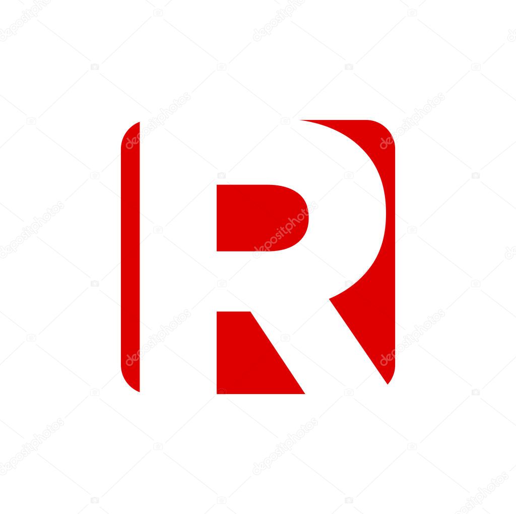 A vector design of R letter monogram icon on white red background