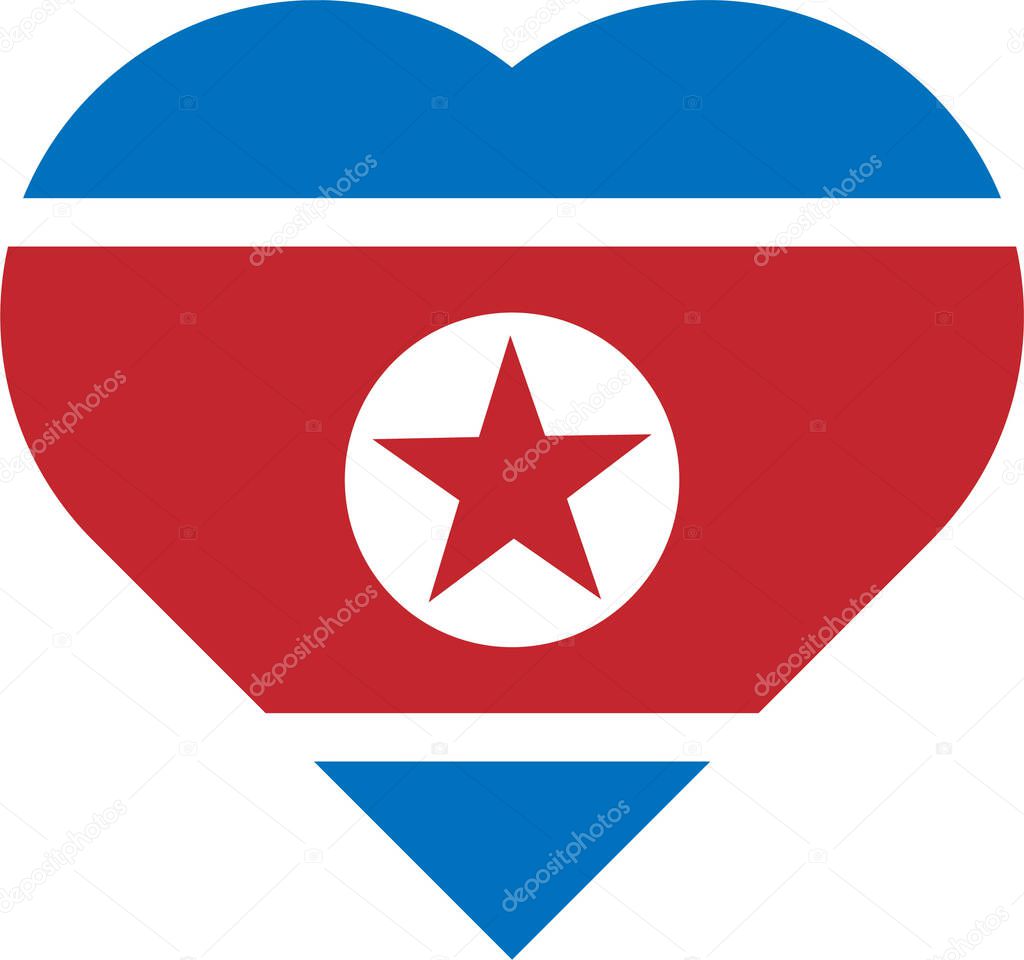 A vector of the national flag of North Korea in a heart shape on a white background