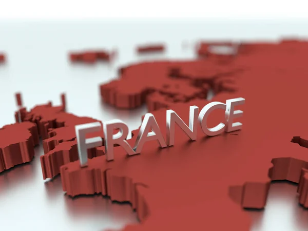 Eine Dreidimensional Gerenderte Rote Landkarte Von Frankreich Mit Dem Darauf — Stockfoto