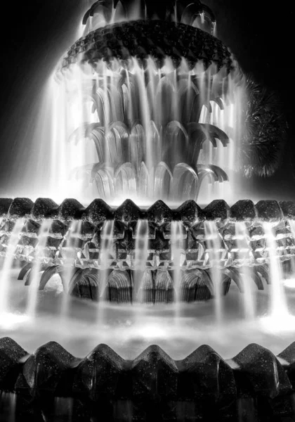 南卡罗来纳州查尔斯顿市一个菠萝喷泉的垂直灰度照片 — 图库照片