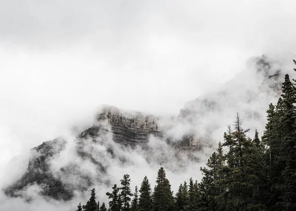 Primer Plano Cima Una Montaña Escondida Por Las Nubes — Foto de Stock
