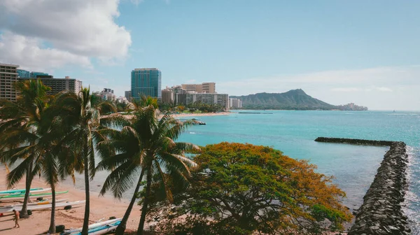 Panoramisch Uitzicht Het Strand Van Honolulu Hawaï — Stockfoto