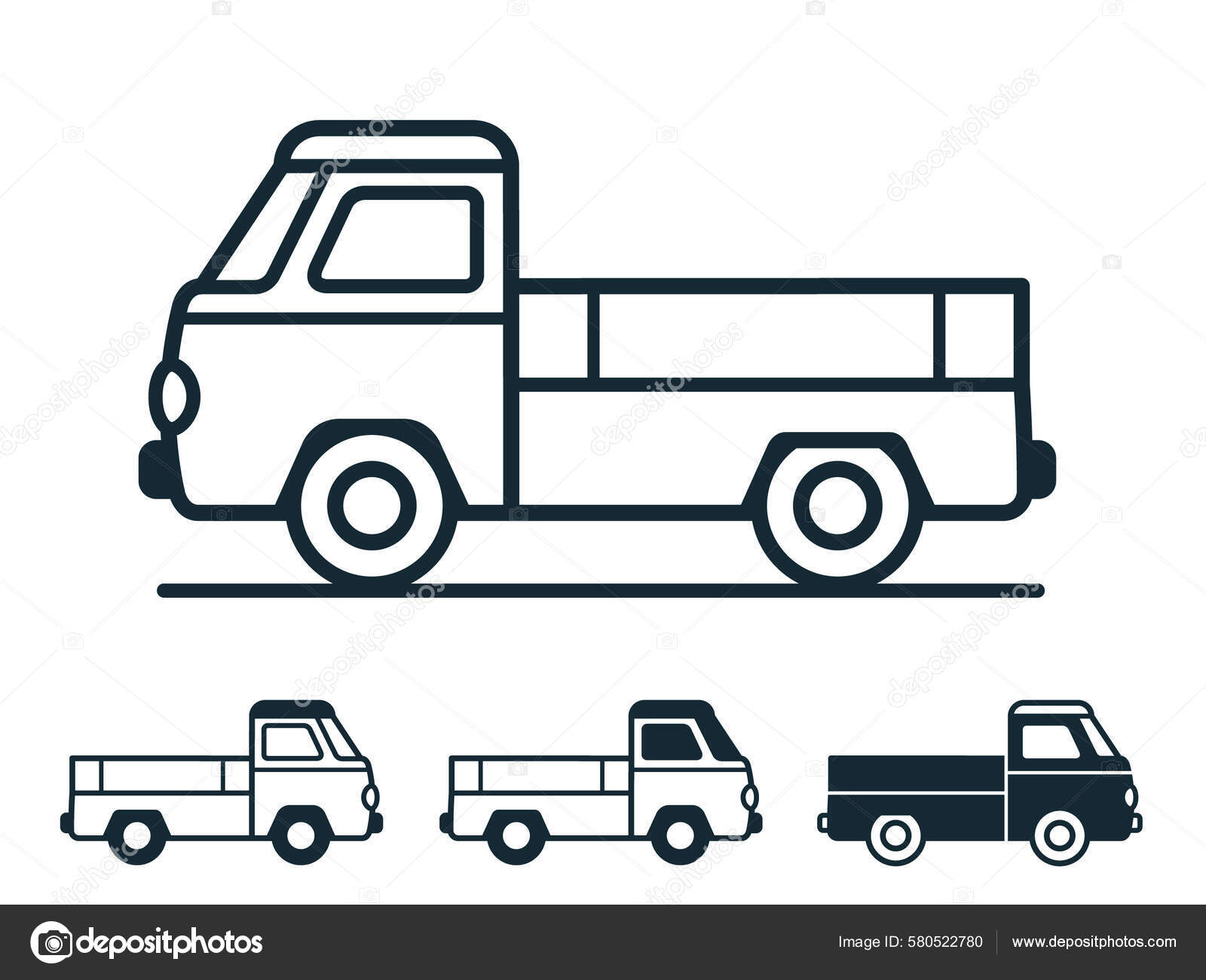 vintage-pickup-truck-car-white-background-four-versions-vector-icon