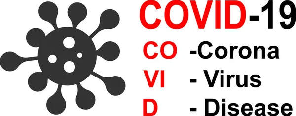 テキスト付きコロナウイルスロゴアイコンのベクトルデザイン Covid 19白い背景に隔離されたテンプレートイラスト — ストックベクタ