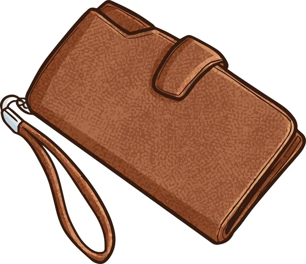 白い背景に茶色の革の財布のベクトル図 — ストックベクタ