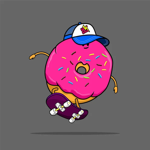 Vector Illustration Cute Donut Cap Skateboard — Stock Vector