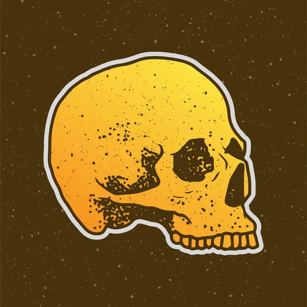 茶色の点線の背景に手描きスタイルで頭蓋骨イラストのベクトルデザイン — ストックベクタ