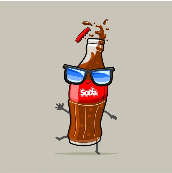 Sebuah Gambar Vektor Dari Botol Soda Kartun Dengan Kacamata Hitam - Stok Vektor