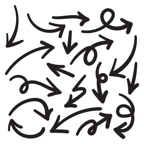 手绘箭头图标集隔离在白色背景上 Doodle矢量说明 — 图库矢量图片