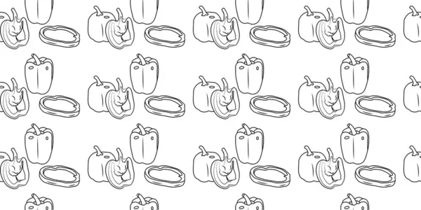 Bell Pepper Capsicum Sweet Pepper Capsicum Doodle Seamless Pattern Print — Stock Vector