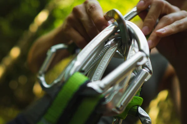 Readying Set Quickdraws Climbing — Stock Photo, Image