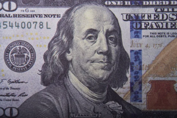Κοντινό Πλάνο Του Προέδρου Φραγκλίνου Χαρτονόμισμα Των 100 Δολαρίων — Φωτογραφία Αρχείου