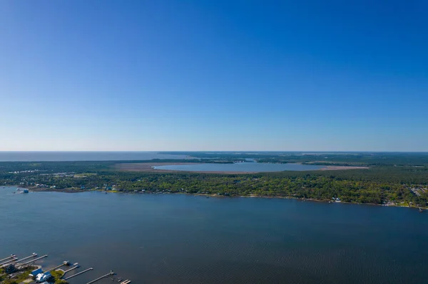 A beautiful landscape Aerial view of the little lagoon and the Gulf of Mexico in Gulf Shores, Alabama at Spring