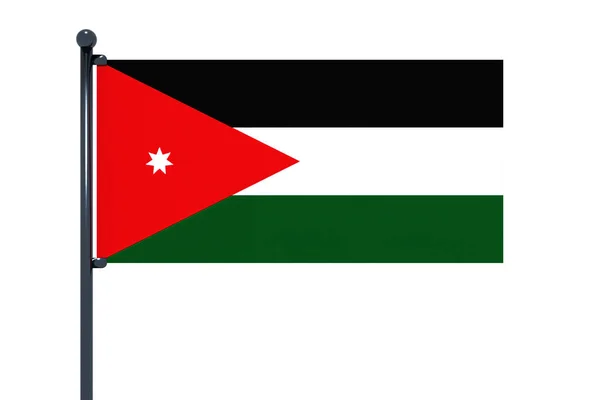 白い背景にクロームの旗竿を持つヨルダンの旗の3Dイラスト — ストック写真
