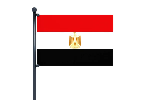 Bandeira Egito Com Pólo Isolado Sobre Fundo Branco — Fotografia de Stock