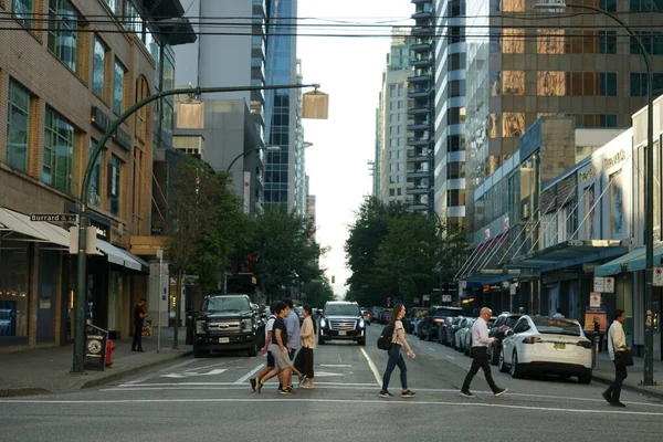 Vue Une Rue Animée Centre Ville Vancouver Avec Des Gens — Photo