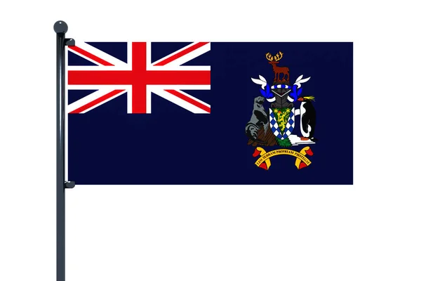 南乔治亚岛的国旗 旗杆与白色背景隔离 — 图库照片