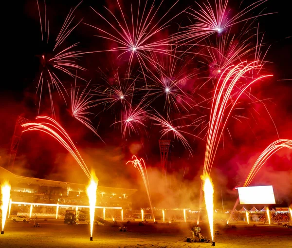 Display Colorful Fireworks Dark Sky Background Sydney Olympic Park — Stock Photo, Image