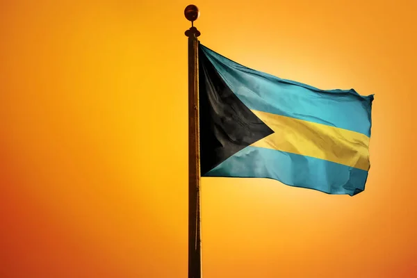 Een Weergave Van Bahamas Vlag Wapperend Wind Met Een Oranje — Stockfoto