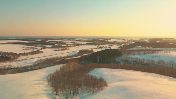 Krásný Záběr Krajinu Zimě Při Východu Slunce Hokkaido Japonsko — Stock video