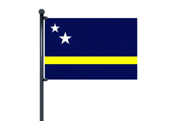 Zászló Curacao Egy Rúd Elszigetelt Fehér Alapon — Stock Fotó