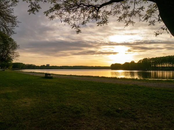 Solnedgång San Nazzaro Monticelli Piacenza Emilia Romagna Italien Parken Vid — Stockfoto