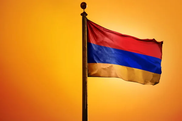Uma Ilustração Digital Bandeira Armênia Acenando Contra Céu Amarelo Brilhante — Fotografia de Stock
