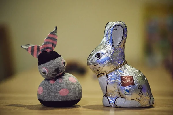 Favorina Brand Chocolate Easter Bunny Sock Rabbit Table — Stock Photo, Image