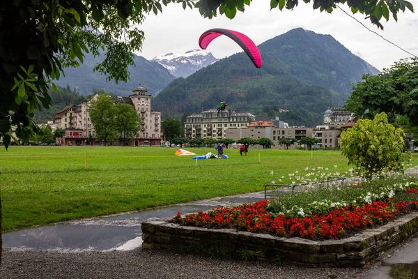 Beautiful View Mountains Paraglider Park Jungfrau Switzerland — Stock Photo, Image