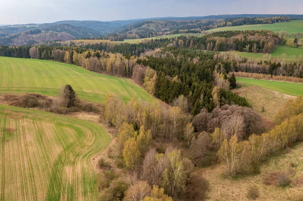 Aerial View Landscape Czech Republic Trees Fields Lake Sky People — Stock Photo, Image