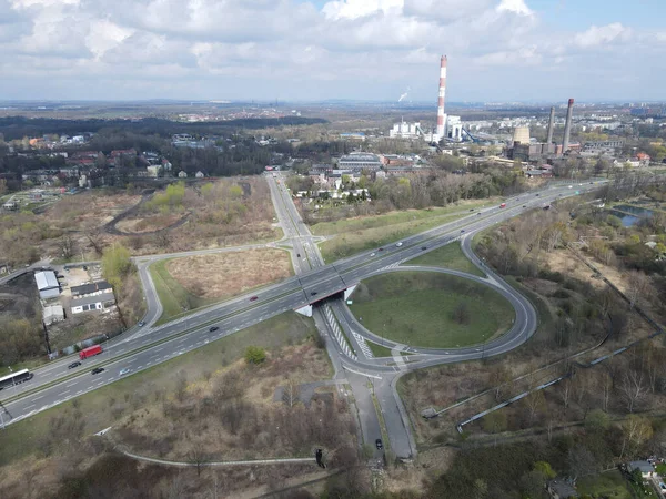 Dron Disparó Sobre Paisaje Urbano Los Edificios Con Carretera Principal —  Fotos de Stock