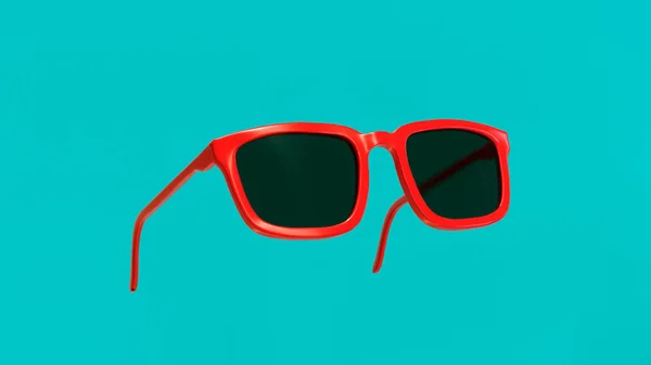 Redare Ochelarilor Soare Roșii Izolați Fundal Albastru — Fotografie, imagine de stoc