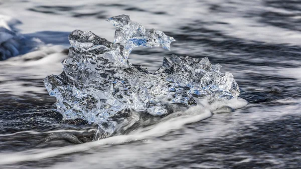 Piece Ice Glacier Sea Black Beach Iceland Vatnajokull — Stock Photo, Image