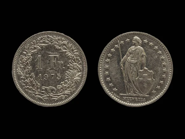 黒の背景に隔離されたヴィンテージスイスフラン硬貨の閉鎖 — ストック写真
