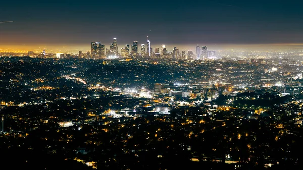 Een Avond Antenne Uitzicht Van Los Angeles Skyline Usa — Stockfoto