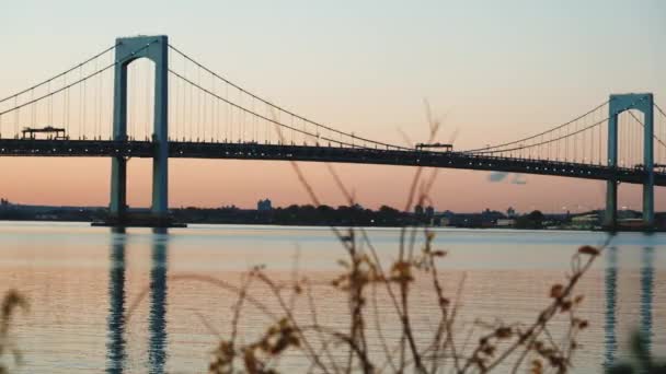 Une Vue Nuit Whitestone Bridge New York Sur Eau Avec — Video