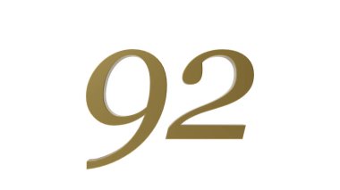 altın 92 rakamlı metal 3D resimleme