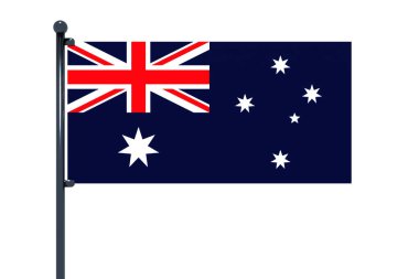 Avustralya bayrağının beyaz arka planda izole edilmiş bir resmi.