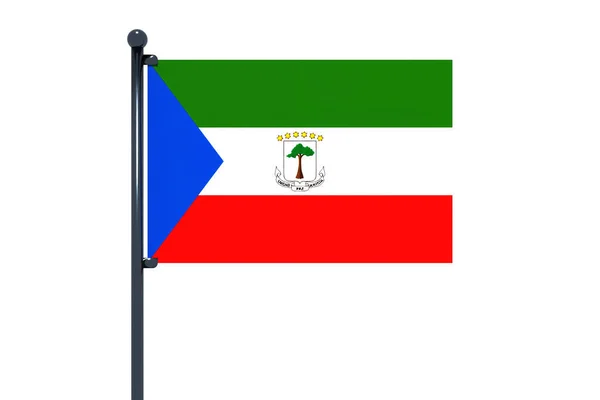 赤道几内亚国旗 旗杆与白色背景隔离 — 图库照片