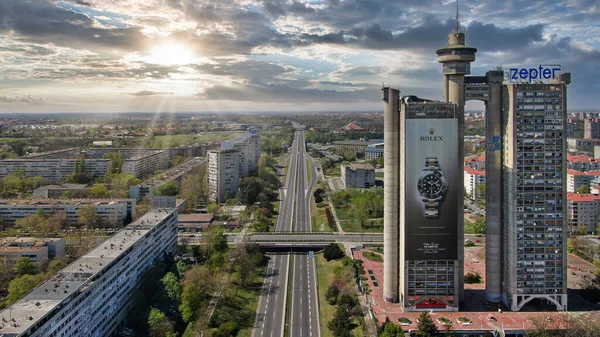 Beautiful View Cityscape Tall Buildings Cloudy Sky Belgrade Serbia — Stock Photo, Image