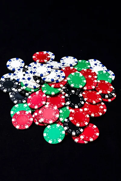 Vertical Closeup Mix Poker Chips Black Background — Stock Photo, Image