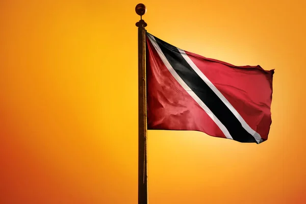 Rendering Waving Flag Trinidad Tobago Pole Orange Background — Stock Photo, Image